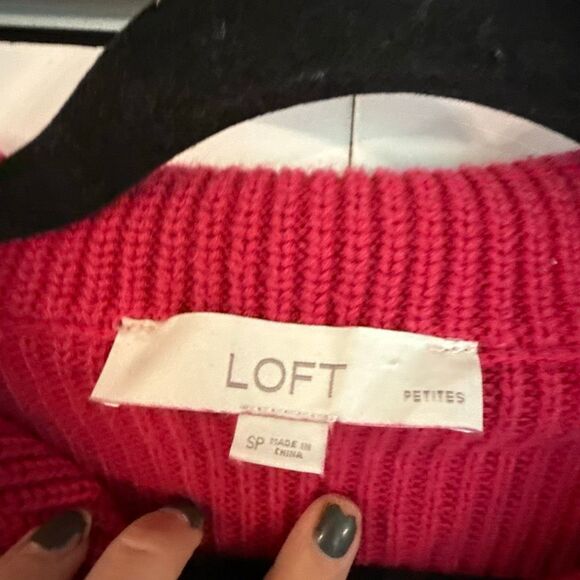 Loft cotton pink quarter ribbed pullover sweater small petite - Picture 4 of 10